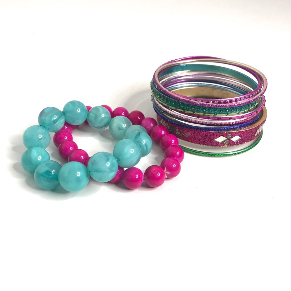 Bunch of Bangles and Bracelets Pink and Blue